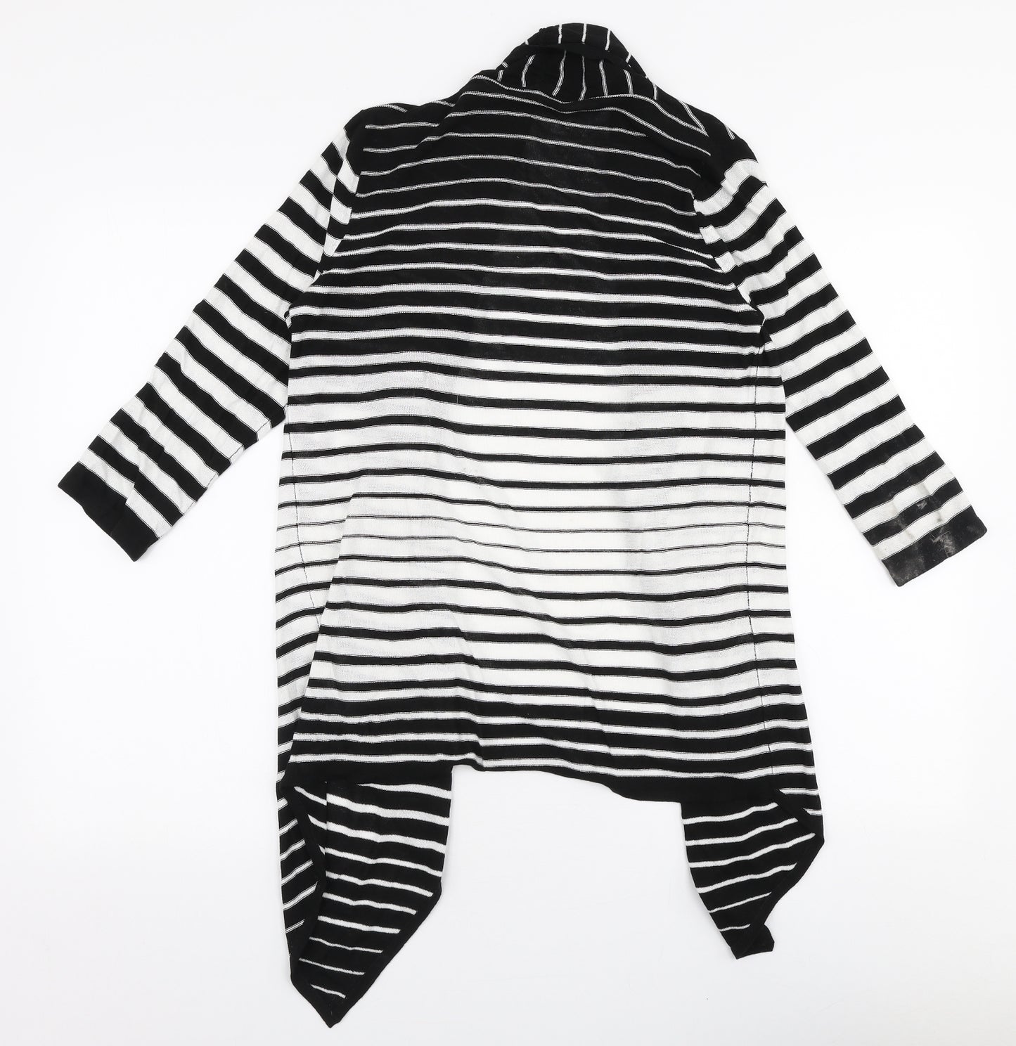 Marks and Spencer Womens Black V-Neck Striped Acetate Cardigan Jumper Size 10