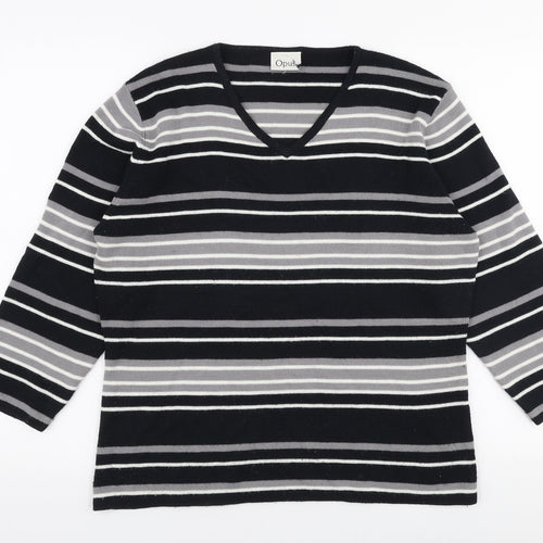 OPUS Womens Multicoloured Round Neck Striped Acrylic Pullover Jumper Size M
