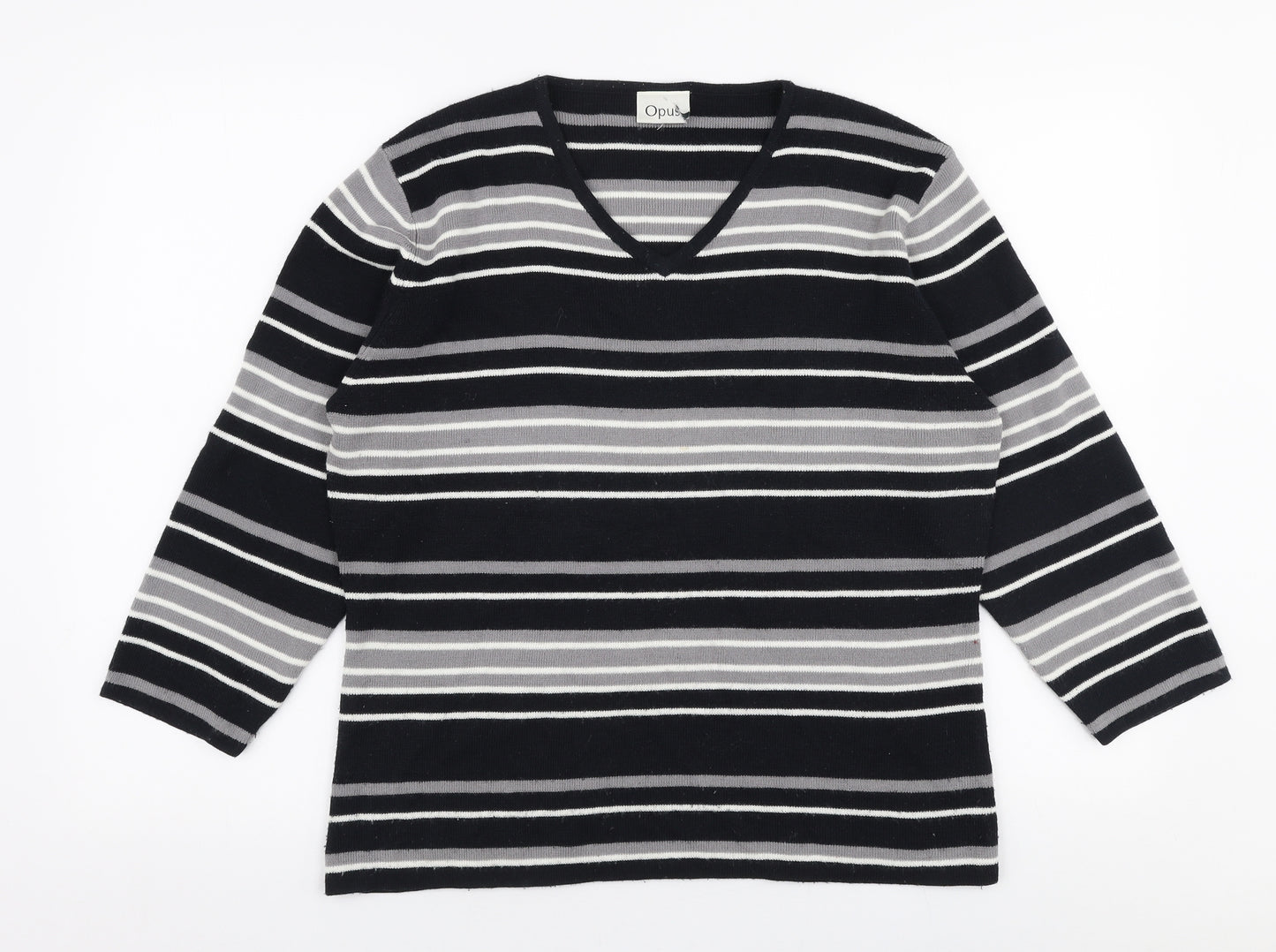 OPUS Womens Multicoloured Round Neck Striped Acrylic Pullover Jumper Size M