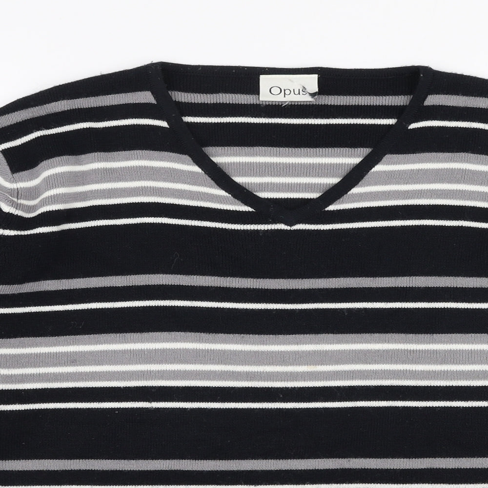 OPUS Womens Multicoloured Round Neck Striped Acrylic Pullover Jumper Size M