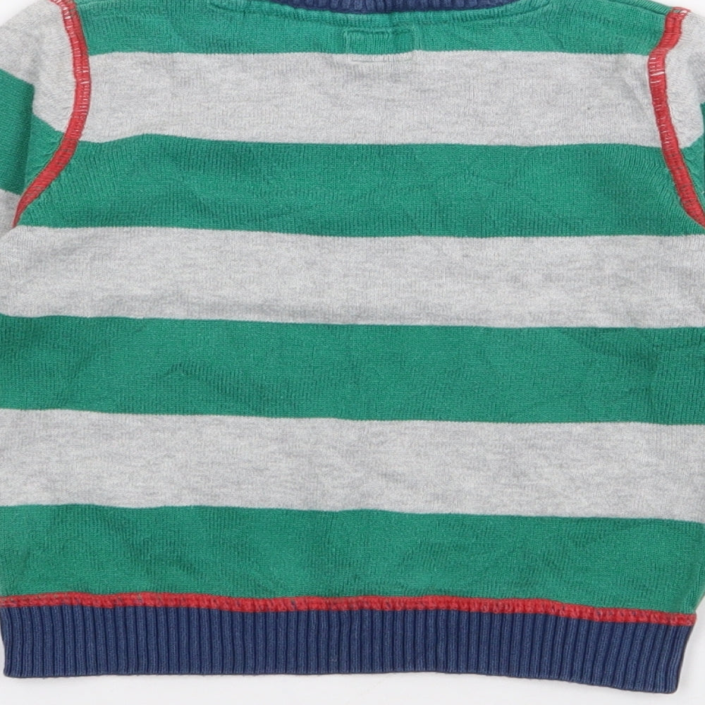 F&F Baby Green Striped Cotton Pullover Jumper Size 18-24 Months