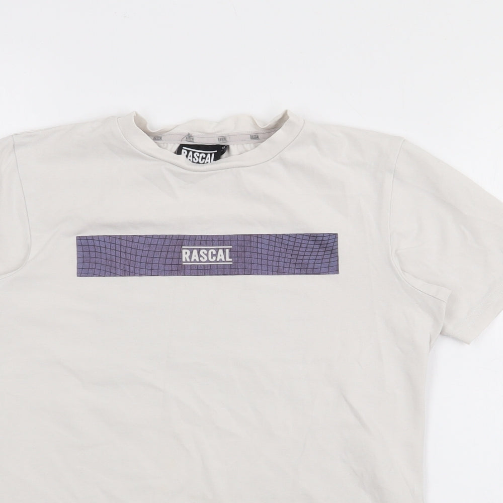 Rascal Boys White  Cotton  T-Shirt Size 9-10 Years Crew Neck