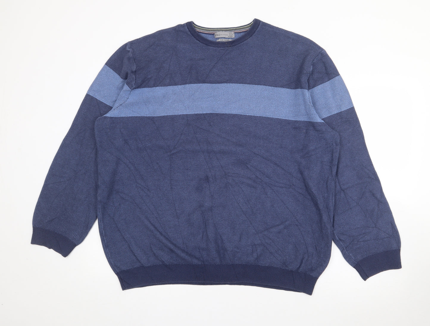 Marks and Spencer Mens Blue Crew Neck  Cotton Pullover Jumper Size 3XL