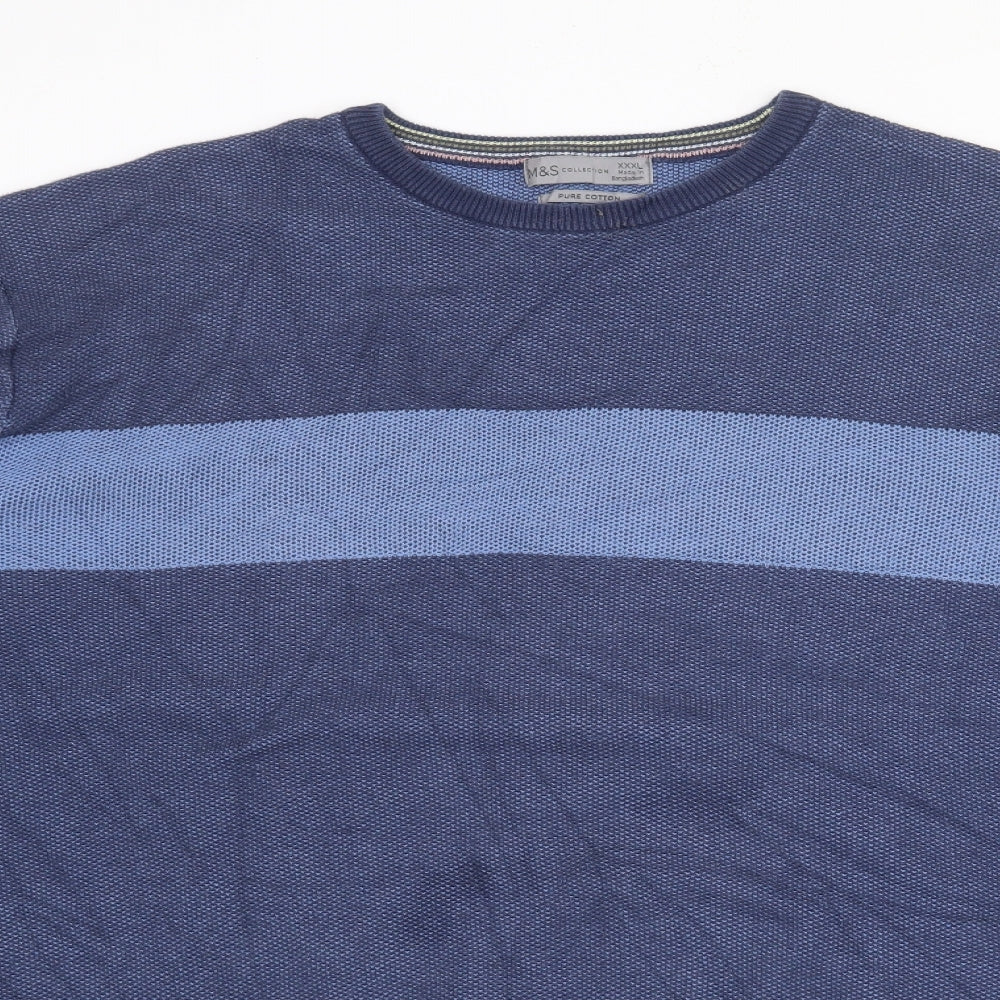 Marks and Spencer Mens Blue Crew Neck  Cotton Pullover Jumper Size 3XL