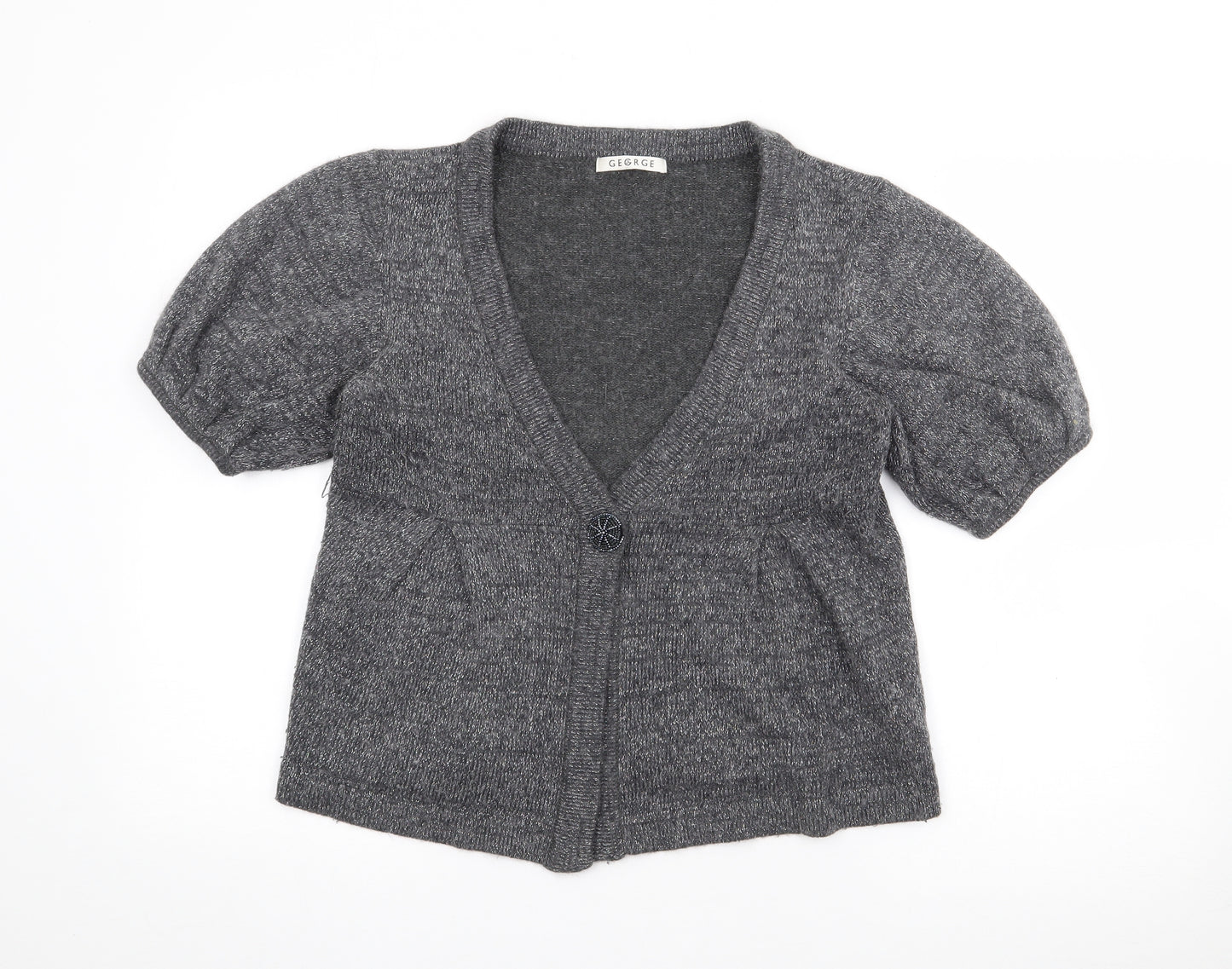 George Womens Grey V-Neck  Acrylic Cardigan Jumper Size 14