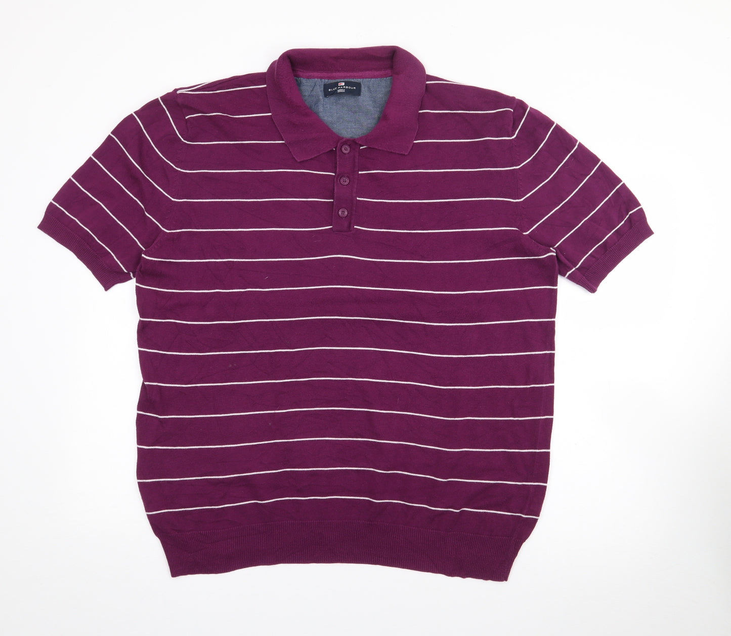 Blue Harbour Mens Purple Striped Cotton  Polo Size XL Collared Button