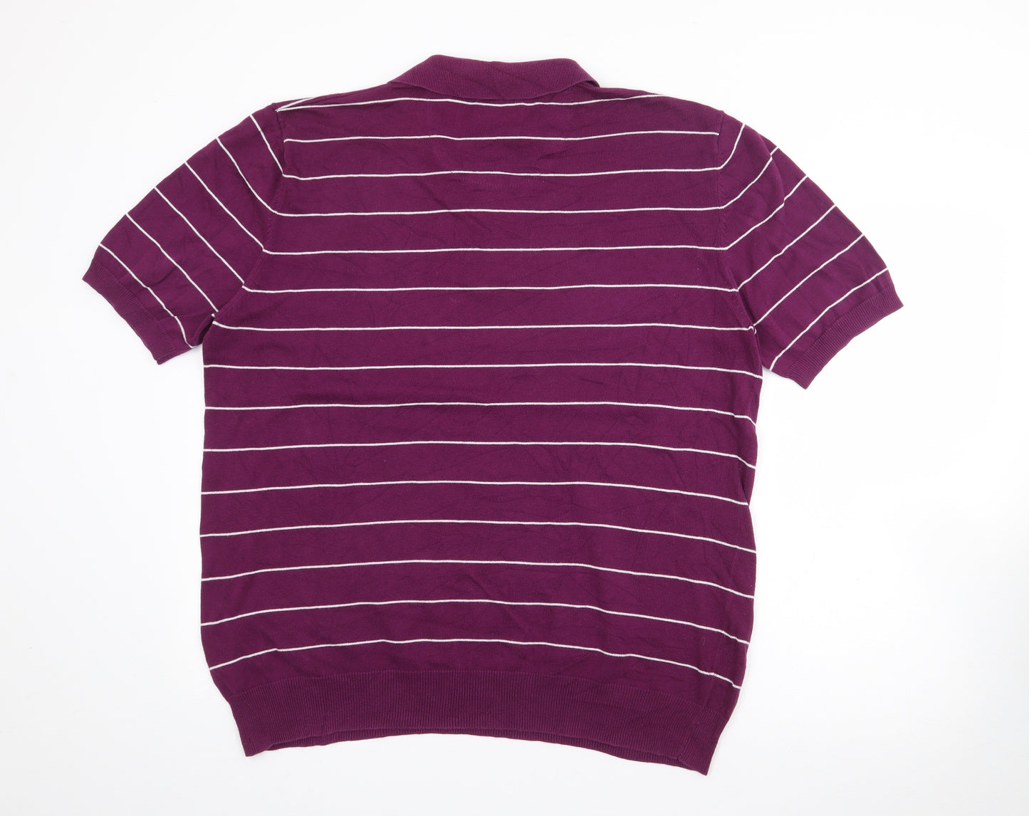 Blue Harbour Mens Purple Striped Cotton  Polo Size XL Collared Button