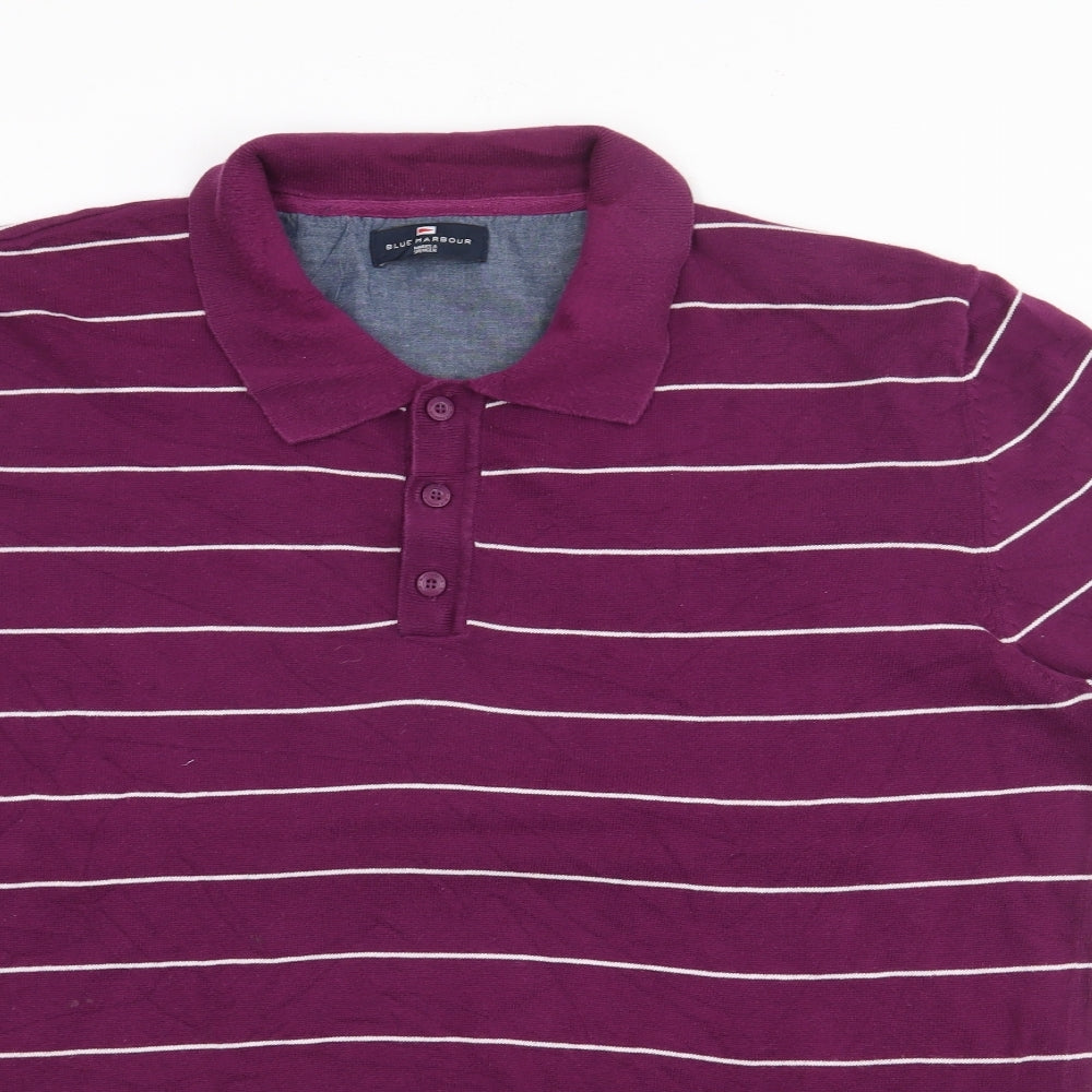Blue Harbour Mens Purple Striped Cotton  Polo Size XL Collared Button