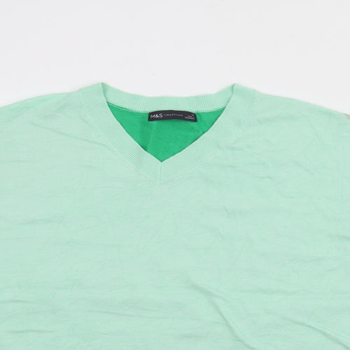 Marks and Spencer Womens Green V-Neck  Viscose Pullover Jumper Size 14