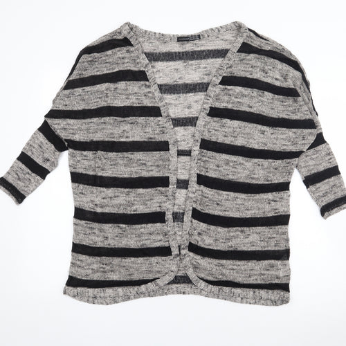 Atmosphere Womens Beige V-Neck Striped Polyester Cardigan Jumper Size S