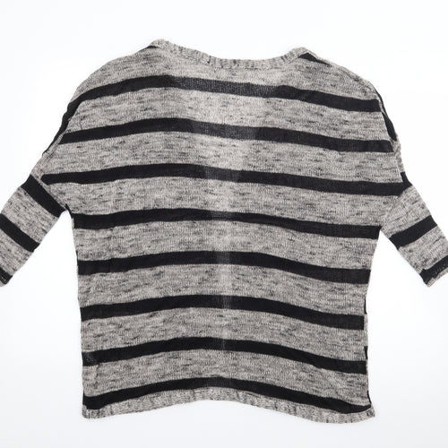 Atmosphere Womens Beige V-Neck Striped Polyester Cardigan Jumper Size S