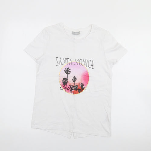 Matalan Girls White  Cotton Basic T-Shirt Size 11 Years Crew Neck  - Santa Monica