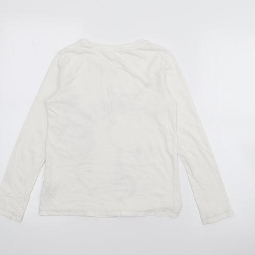 NEXT Girls Ivory  Cotton Basic T-Shirt Size 9 Years Crew Neck  - Unicorn