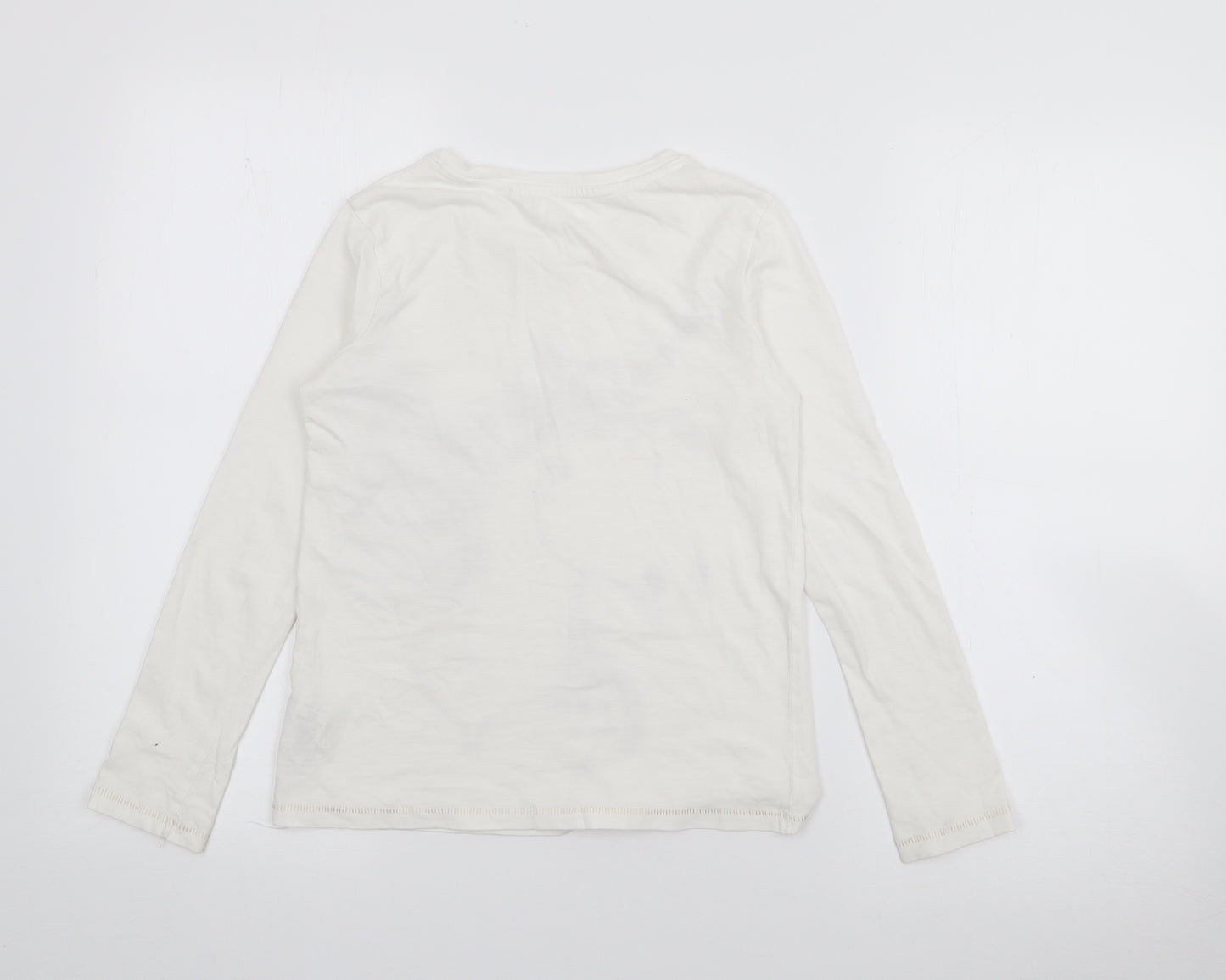 NEXT Girls Ivory  Cotton Basic T-Shirt Size 9 Years Crew Neck  - Unicorn