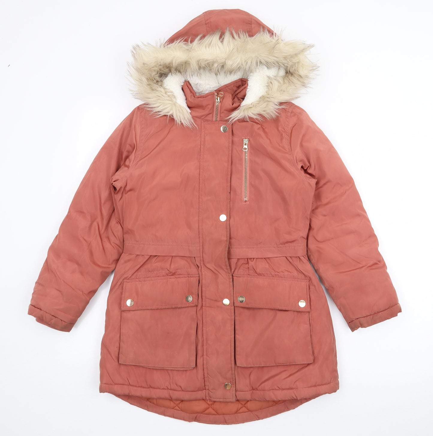 TU Girls Orange   Parka Coat Size 9-10 Years  Zip