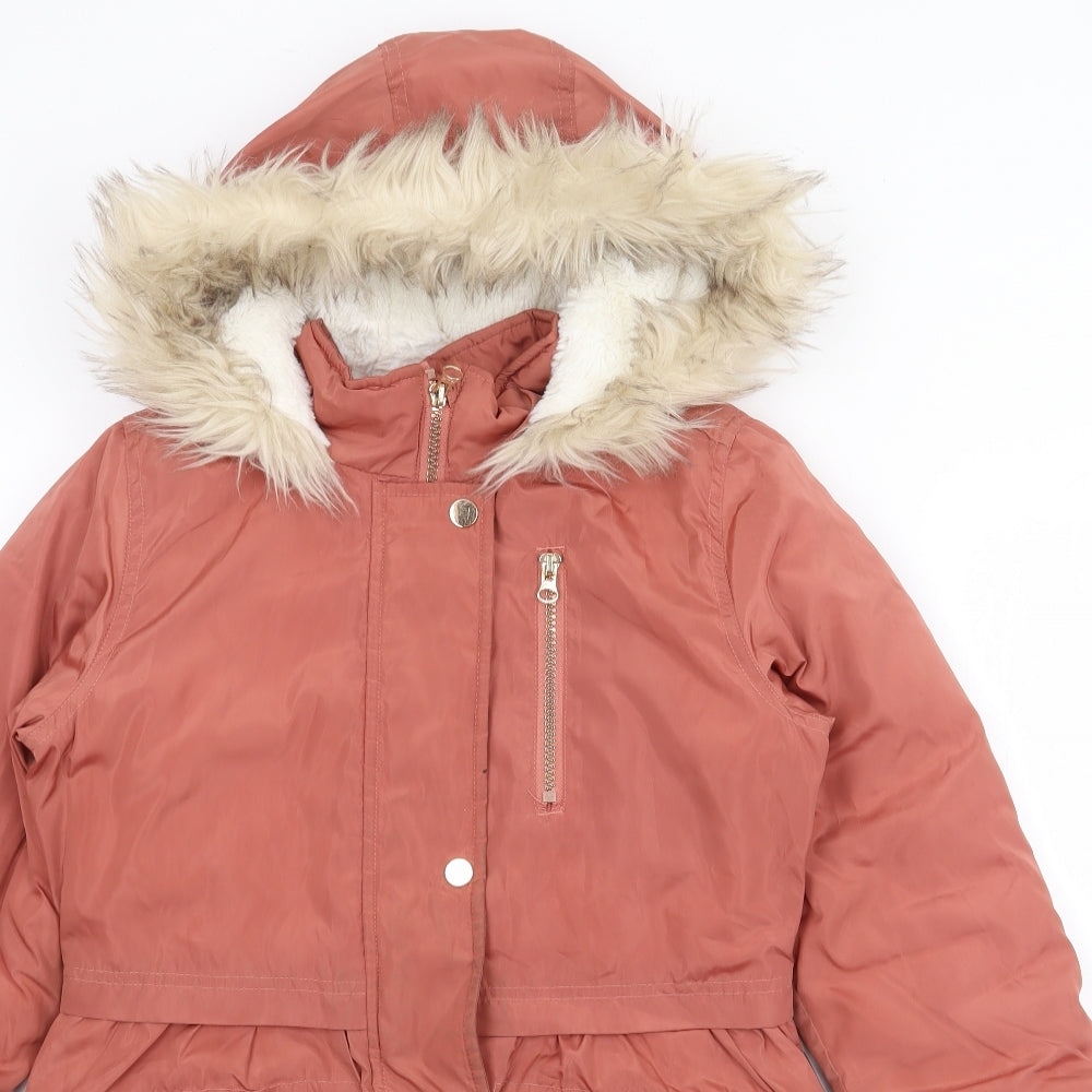 TU Girls Orange   Parka Coat Size 9-10 Years  Zip