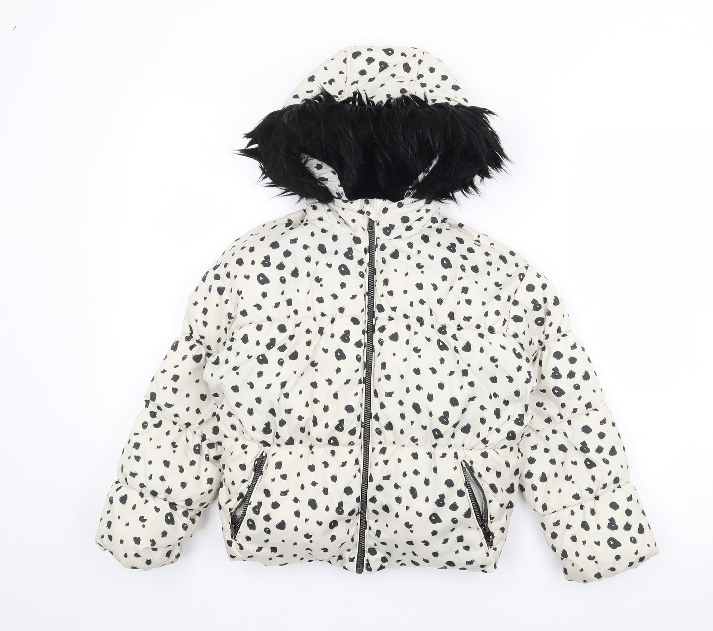 F&F Girls White Polka Dot  Puffer Jacket Coat Size 6-7 Years  Zip