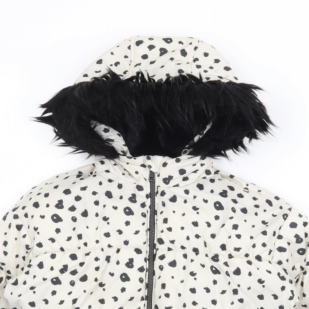 F&F Girls White Polka Dot  Puffer Jacket Coat Size 6-7 Years  Zip