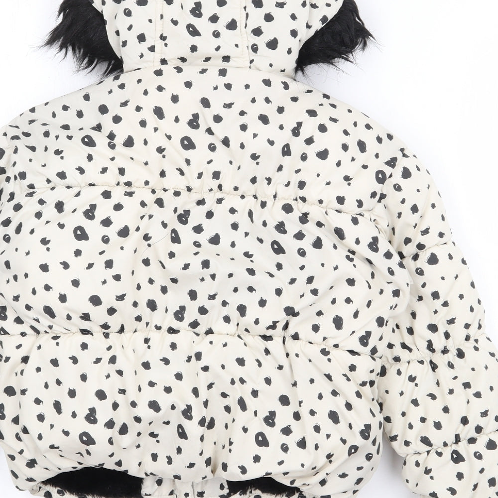 F&F Girls White Polka Dot  Puffer Jacket Coat Size 6-7 Years  Zip