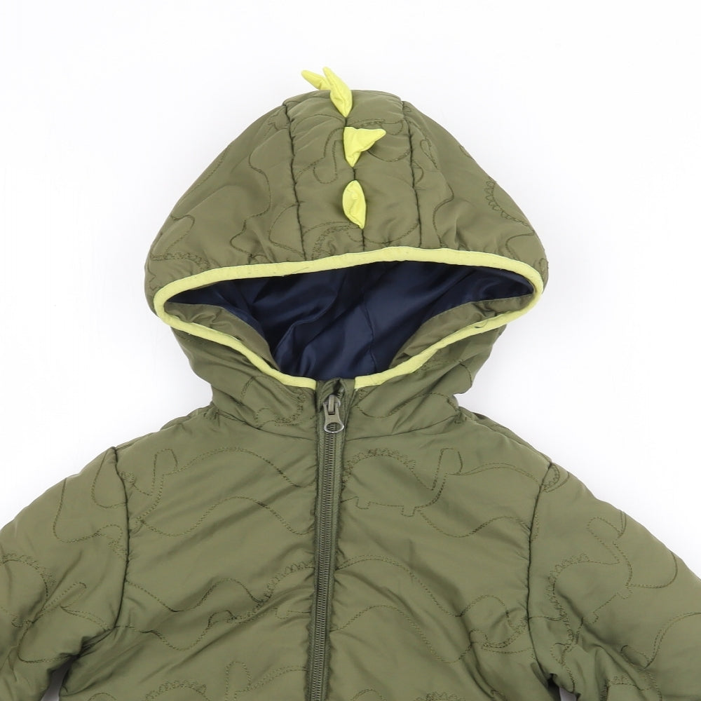 Marks and Spencer Boys Green   Rain Coat Coat Size 4-5 Years  Zip - Dinosaur