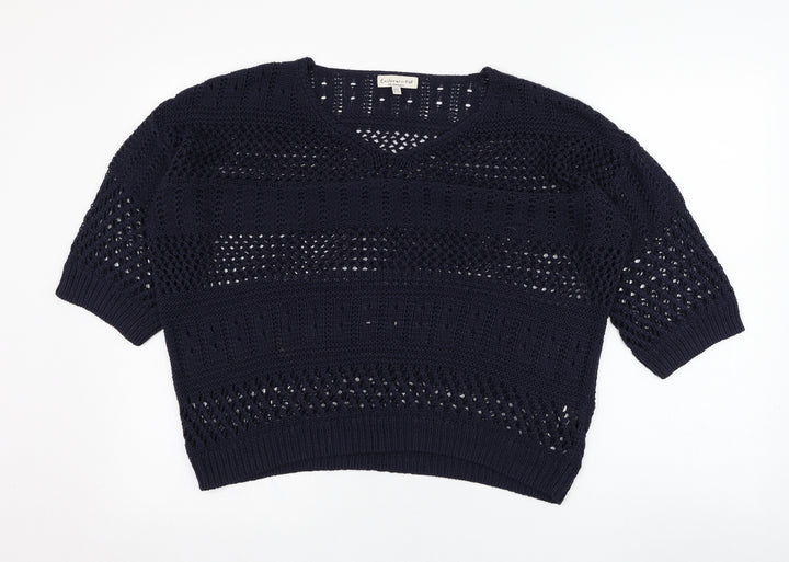 F&F Womens Blue V-Neck Acrylic Pullover Jumper Size 12