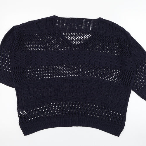 F&F Womens Blue V-Neck  Acrylic Pullover Jumper Size 12