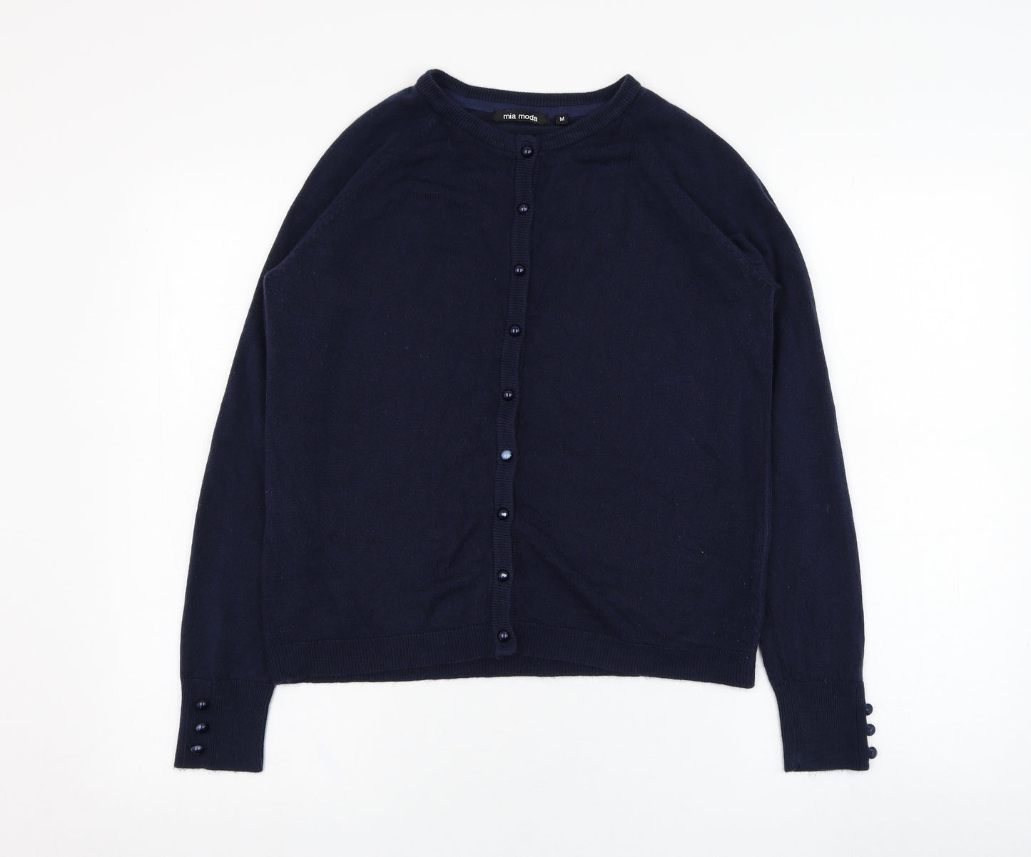 Mia Moda Womens Blue Round Neck  Polyester Cardigan Jumper Size M