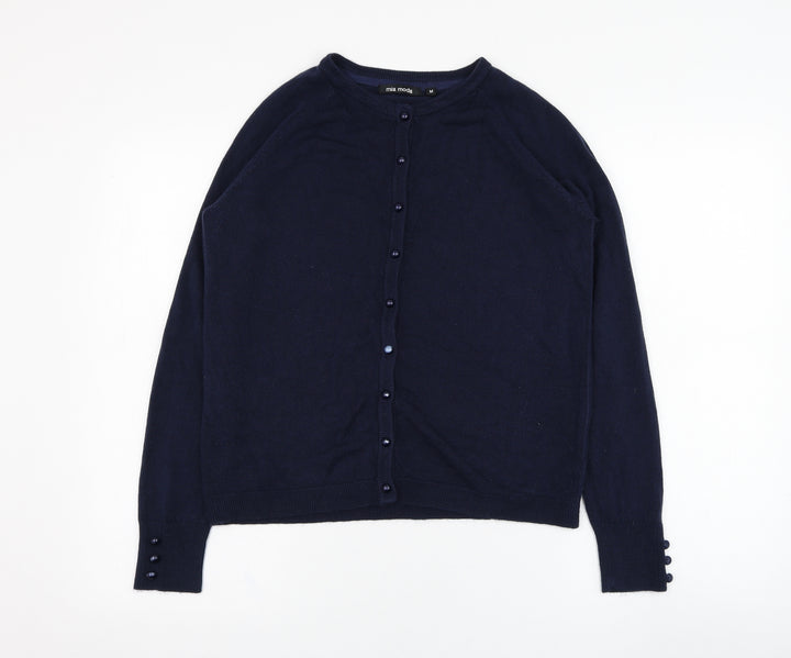 Mia Moda Womens Blue Round Neck  Polyester Cardigan Jumper Size M