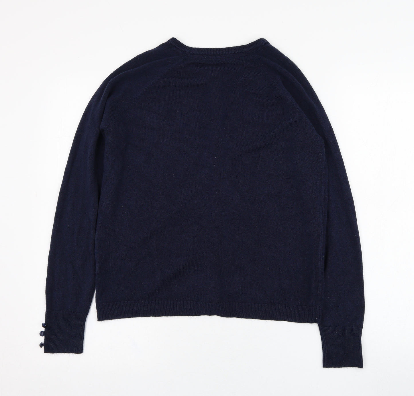 Mia Moda Womens Blue Round Neck  Polyester Cardigan Jumper Size M