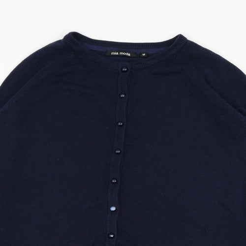 Mia Moda Womens Blue Round Neck  Polyester Cardigan Jumper Size M