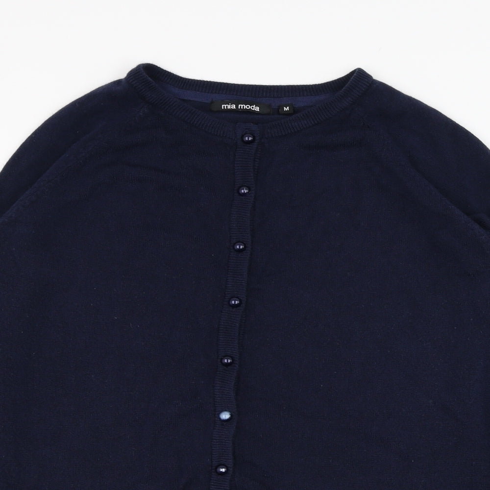 Mia Moda Womens Blue Round Neck  Polyester Cardigan Jumper Size M