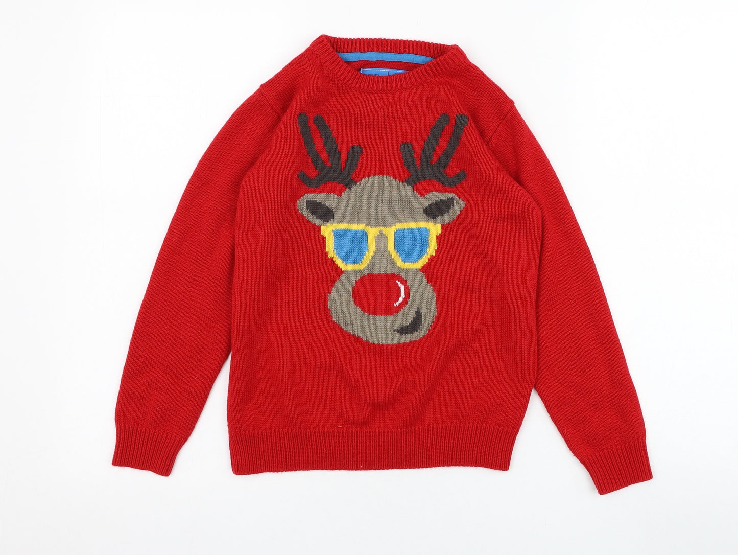 Primark Boys Red Round Neck  Acrylic Pullover Jumper Size 9-10 Years  Pullover - Christmas, Reindeer