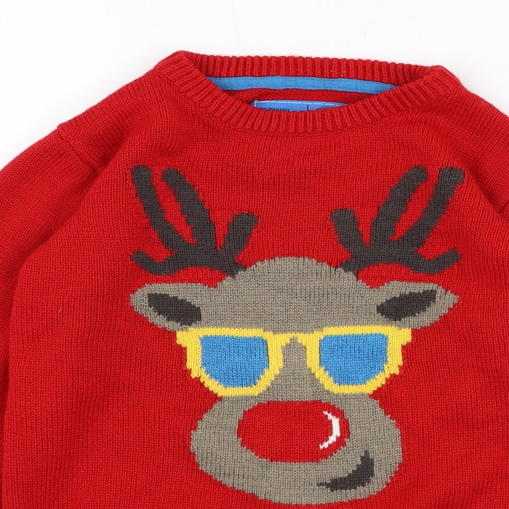 Primark Boys Red Round Neck  Acrylic Pullover Jumper Size 9-10 Years  Pullover - Christmas, Reindeer