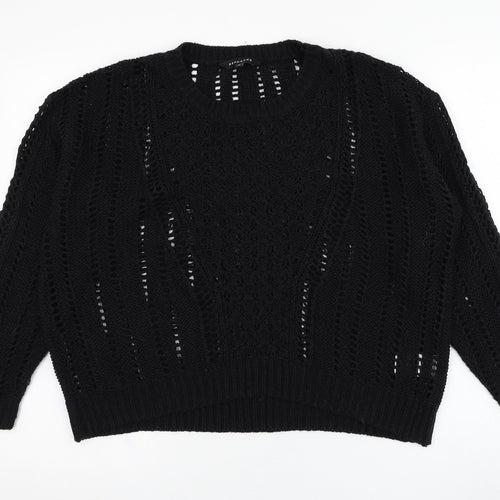 Peacocks Womens Black Round Neck  Acrylic Pullover Jumper Size M