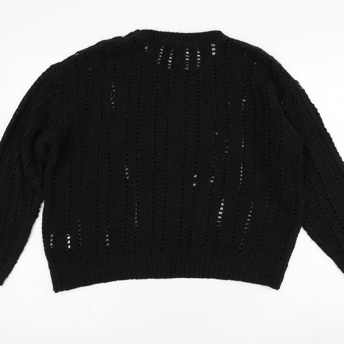 Peacocks Womens Black Round Neck  Acrylic Pullover Jumper Size M