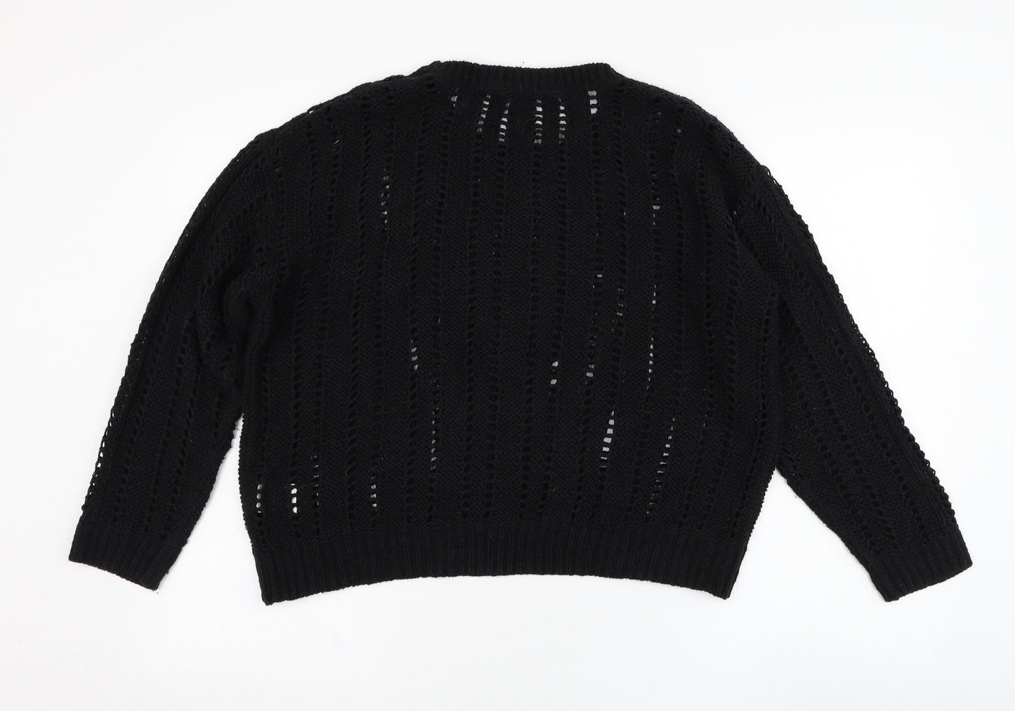 Peacocks Womens Black Round Neck  Acrylic Pullover Jumper Size M