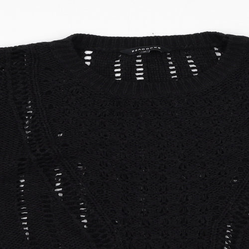 Peacocks Womens Black Round Neck  Acrylic Pullover Jumper Size M