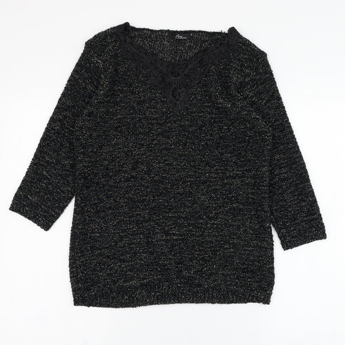 BM Womens Black Round Neck  Polyester Pullover Jumper Size S