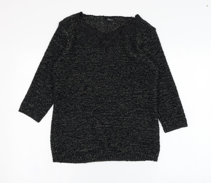 BM Womens Black Round Neck Polyester Pullover Jumper Size S