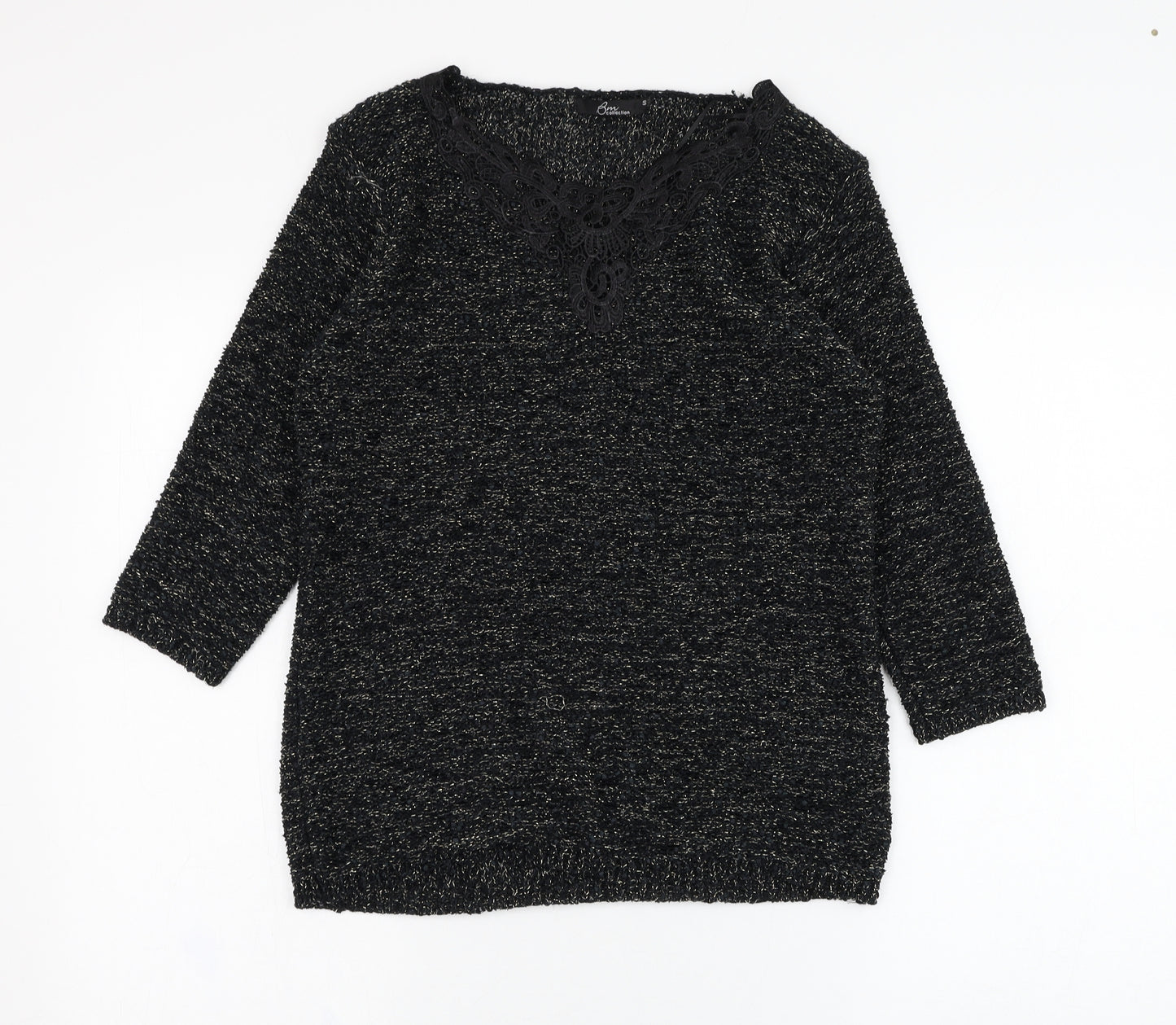 BM Womens Black Round Neck  Polyester Pullover Jumper Size S