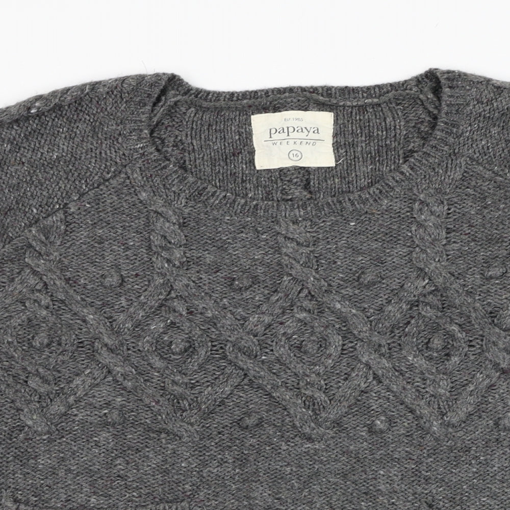 Papaya Womens Grey Round Neck  Acrylic Pullover Jumper Size 16
