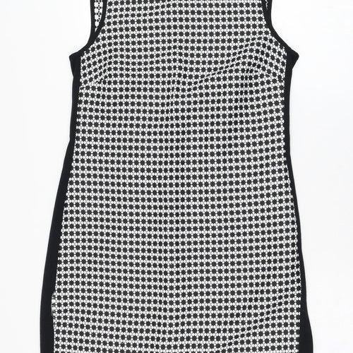 Dunnes Stores Womens Black Geometric Polyester Shift  Size 10  Round Neck Zip