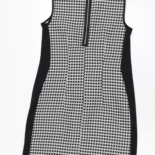 Dunnes Stores Womens Black Geometric Polyester Shift  Size 10  Round Neck Zip