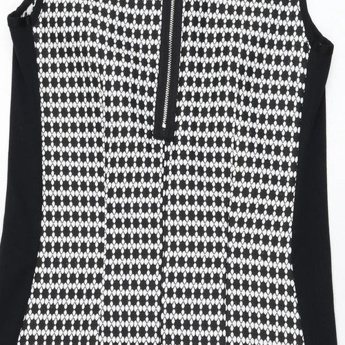 Dunnes Stores Womens Black Geometric Polyester Shift  Size 10  Round Neck Zip