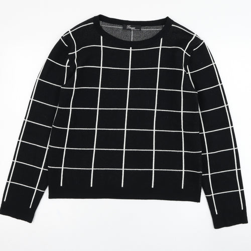Peruggi Womens Black Round Neck Check Viscose Pullover Jumper Size 12