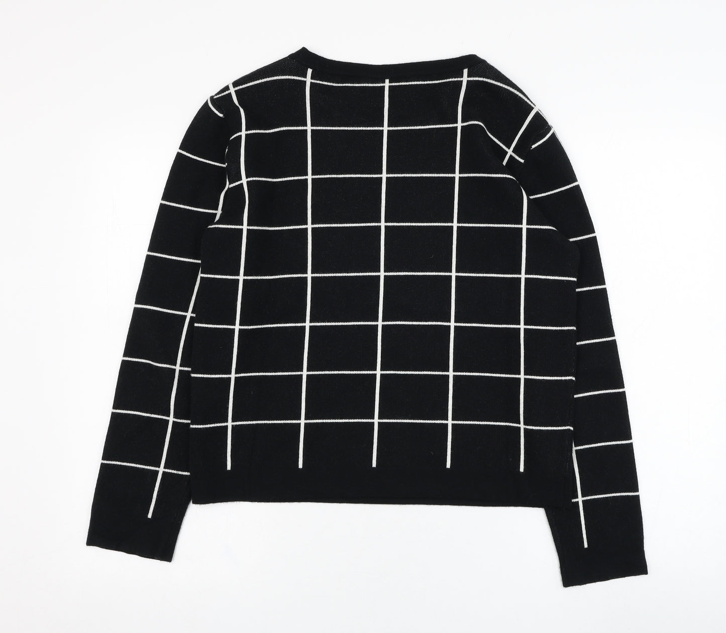 Peruggi Womens Black Round Neck Check Viscose Pullover Jumper Size 12