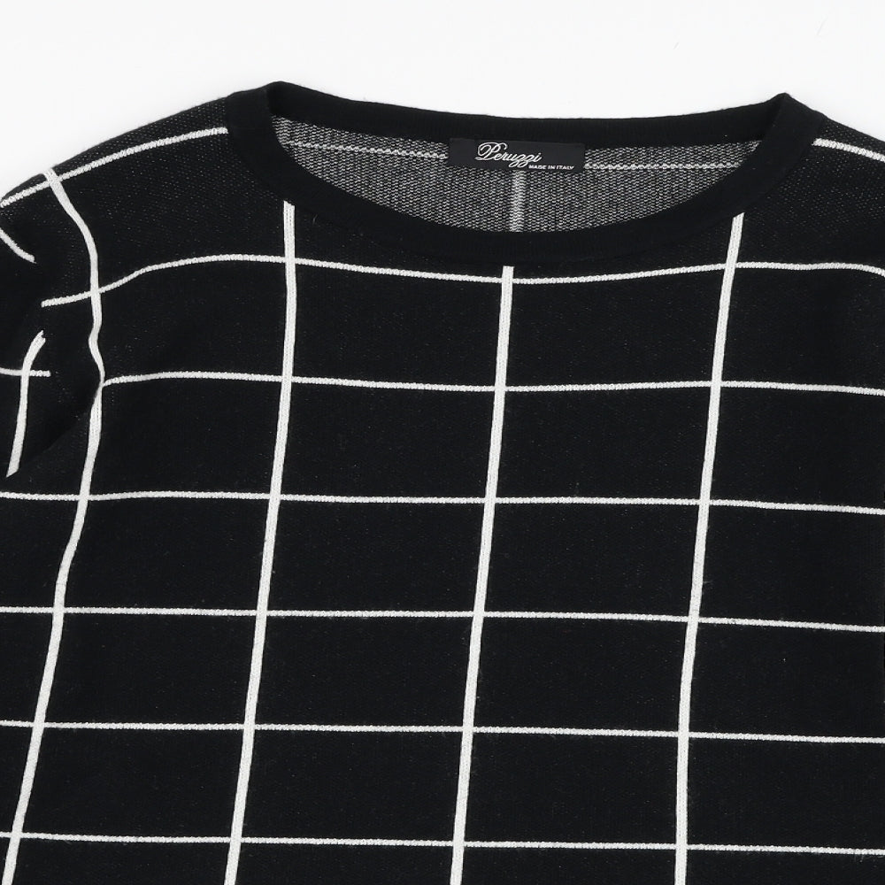 Peruggi Womens Black Round Neck Check Viscose Pullover Jumper Size 12