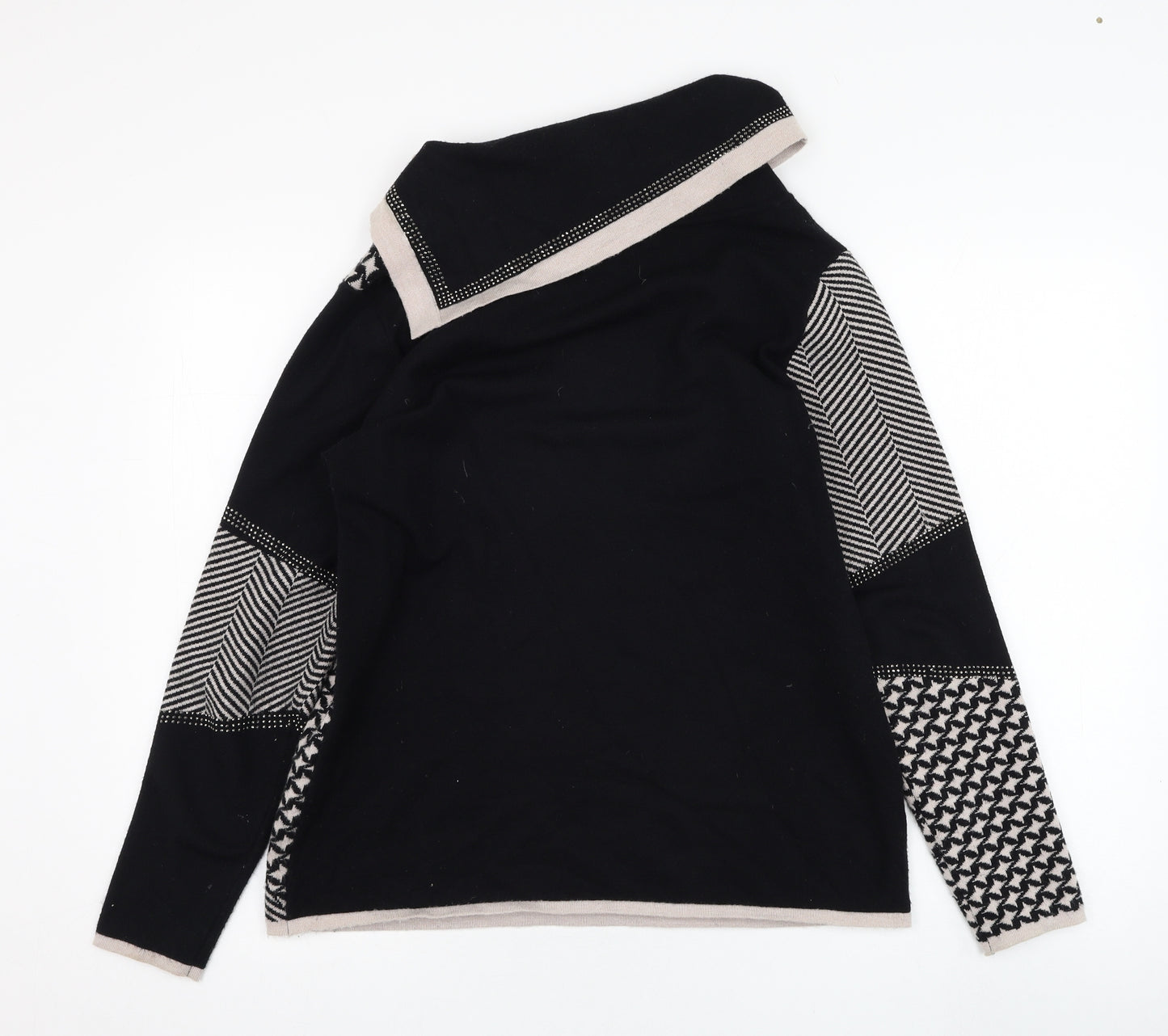 Passioni Womens Black Roll Neck Geometric Viscose Pullover Jumper Size M