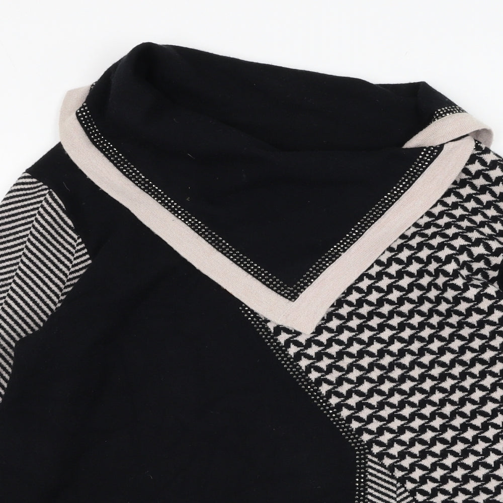 Passioni Womens Black Roll Neck Geometric Viscose Pullover Jumper Size M