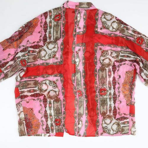 Boohoo Womens Red Crew Neck Floral Polyester Cape Jumper Size M